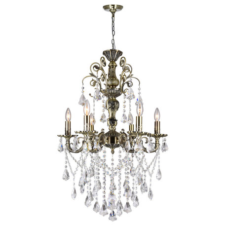 Brass 6 Light Up Chandelier With Antique Brass Finish