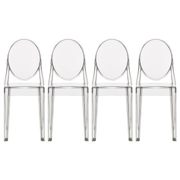 Ghost Style Transparent Side Chairs No Arms With Solid Back Dining Room Set of 2, Clear, Set of 4