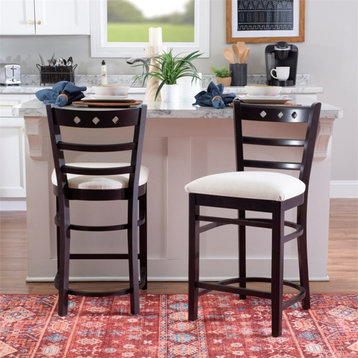 Linon Sloan Beechwood Set of 2 Padded Seat Ladder Back Counter Stools in Black