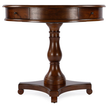 Fredrik 34"D Round Wood 4-Drawer Game Table, Antique Cherry