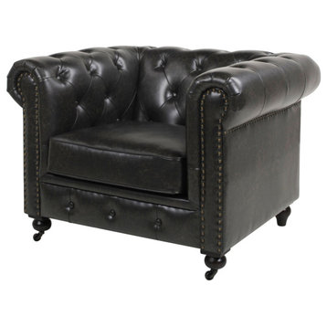 Winston Leather Chesterfield Armchair, Vintage Dark Brown