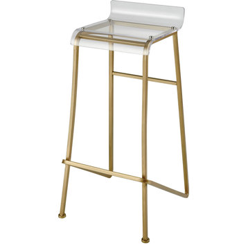 Hyperion Bar Stool, Aged Gold, Clear