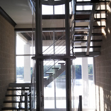 Glass Elevator in Staircase