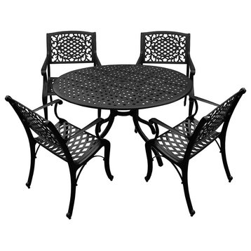 5 Pieces Patio Dining Set, Round Table and 4 Chairs With Unique Cut Out Pattern