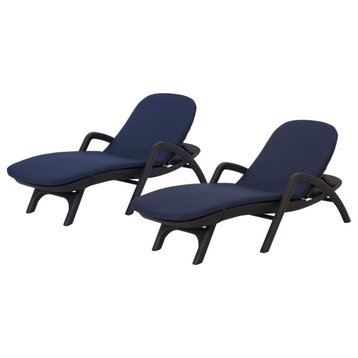 Riley Faux Wicker Chaise Lounges, Set of 2, Navy Blue/Dark Brown