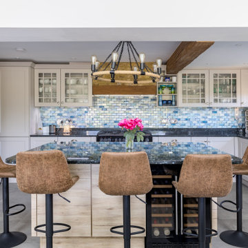 Shaker Kitchen with Island and Blue Mosaic Splashback, Garage Conversion, Cobham