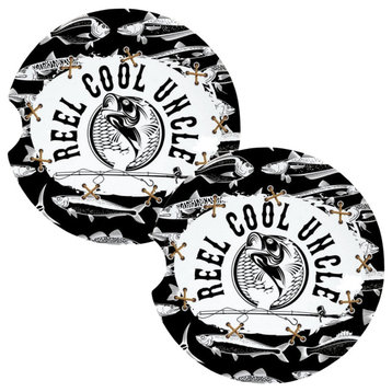 Reel Cool Uncle Fishing Black and White Coasters for Car Cup Holders Set of 2
