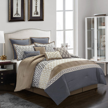Caval Jacquard 10-Piece Comforter Set, Grey, King