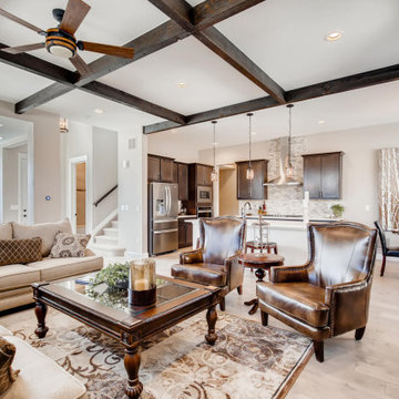 Another view of Great Room with beams