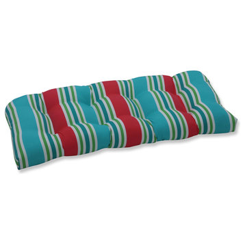 Outdoor/Indoor Aruba Stripe Turq/Coral Wicker Loveseat Cushion