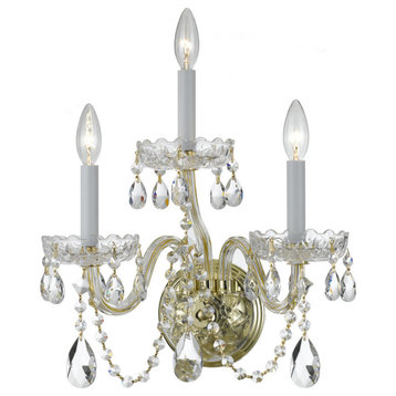 Traditional Crystal 3 Light Clear Crystal Polished Brass Sconce