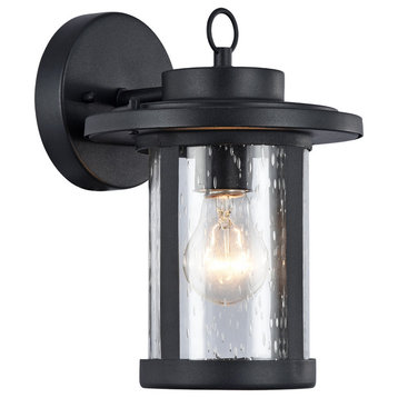 VAXCEL, Transitional 1 Light Textured Black Outdoor Wall Sconce, 10" Height