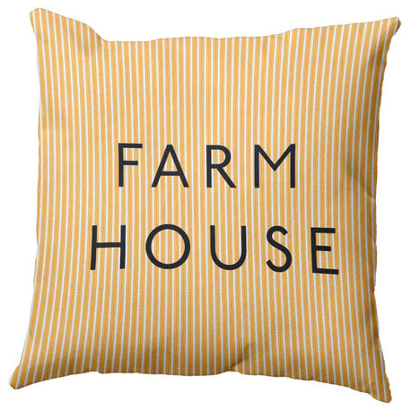 Farmhouse Ticking Polyester Indoor Pillow, Egg Yolk Yellow, 16"x16"