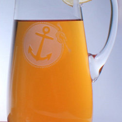Rolf Etched Anchorage Glass Pitcher - Pitchers