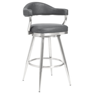 Amador 26 Counter Height Barstool in Brushed Stainless Steel and Vintage...