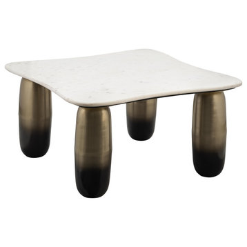 Marble/Metal, 30"Dx16"H Coffee Table, White/Gold