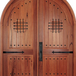 Mediterranean Doors - Andean Walnut Plank Style Round Top Double Entry - Front Doors