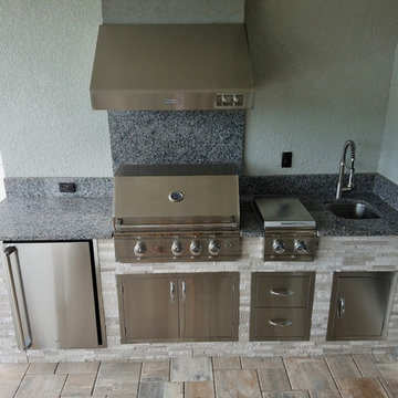 Outdoor Kitchens, BBQs with White Wood Vein Split Format Natural Stone Panels