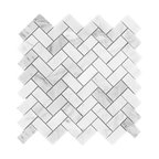 Carrara White Marble Polished Herringbone Mosaic Tile, 12"x12" Sheet