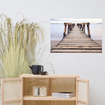 Beach Artwork Prints: Echoes of the Sea Abandoned Weathered Pier Beach Subdued