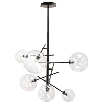 Giorgi Transitional Modern Large Chandelier Black With Clear Glass, 42"Wide