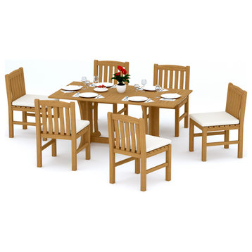 7-Piece Outdoor Patio Teak Dining Set: 69" Folding Table, 6 Devon Armless Chairs
