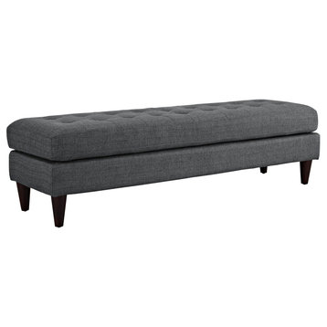 Empress Large Upholstered Fabric Bench, Gray