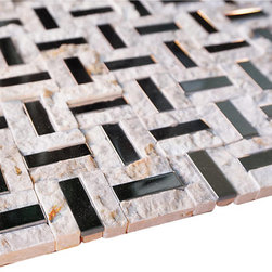 Split Faced Beige Stone & Stainless Steel Authentic Glass Mosaic Tiles Collectio - Home Accessories & Decor