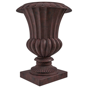 Lotus Urn Planter, Fiberglass and Clay With Drainage Holes, Brown