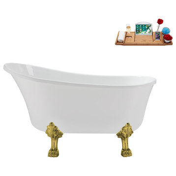 51'' Streamline N373GLD-IN-PNK Soaking Clawfoot Tub and Tray with Internal Drain