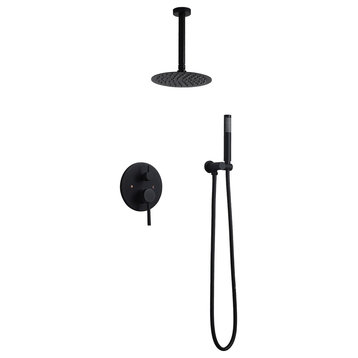 Round Rain Shower Head Shower Combo System with Handheld Shower Matte Black, Matte Black, 12"