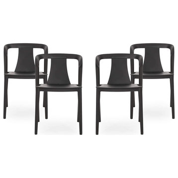 4 Pack Patio Dining Chair, Stackable Design With Plastic Seat & Open Back, Black