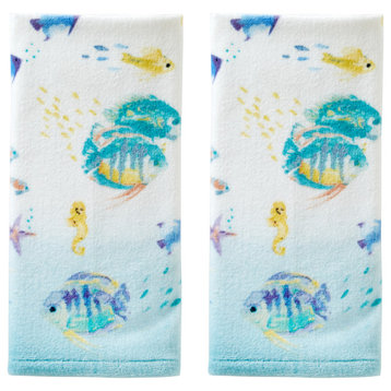 SKL Home Ocean Watercolor Hand Towel, 2-Pack, Multi