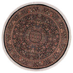 Bareens Designer Rugs - Kashan Pak Persian Susannah Black/Pink Wool Round - 8'1'' x 8'3'' - Designed with mesmerizing intricacy and gorgeous color palette, this hand-knotted masterpiece demonstrates the beauty and electrifying thrill of Pak Persian art. These meticulously hand-knotted Pak-Persian rug is made with pure wool and features breathtaking traditional, transitional, and tribal designs in bold luxurious color pallets. Known for their intricate designs these rugs are a reproduction of Persian rugs, made in Pakistan with unique Mughal designs. Made by master weavers using the same Persian texture, design and dying technique, we wanted to produce the most significant manifestation of Persian art, life, and culture. This rug is most famous for its exceptional quality, incredible designs, patterns, and vibrant rich color. Pak-Persian rugs made with Persian weave with high knot counts, which enables the high intricacy and detail found in the patterns are also referred to as "State of art", each color adds a rich beautiful detail in the artwork of this rug. The design, color, and beautiful chromatic composition with a vibrant sheen with intricate designs, exude beauty, elegance, and quality make this rug a masterpiece of its own.