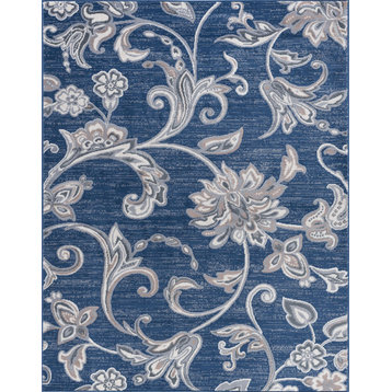 Garland Transitional Floral Navy Rectangle Area Rug, 7.6'x10'