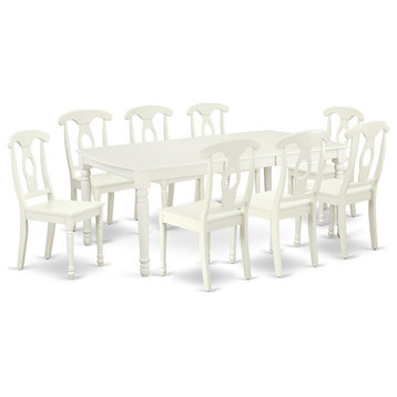 East West Furniture Dover 9-piece Wood Dining Table and Chairs in Linen White