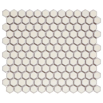 10.2"x11.8" Glazed Porcelain Mosaic Tile Sheet Barcelona 1" Hexagon Retro White