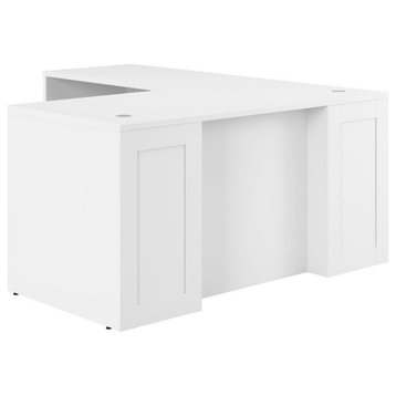 Hampton Heights 60W x 30D Executive L-Shaped Desk in White - Engineered Wood