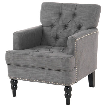 GDF Studio Madene Tufted Back Fabric/Microfiber Club Chair, Charcoal