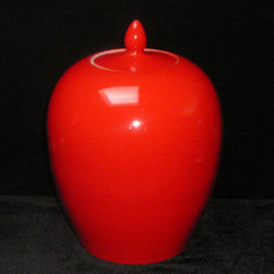 Simple Plain Solid Red Glaze Porcelain Vase Jar - Decorative Objects And Figurines