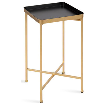 Celia Metal Tray Accent Table, Black/Gold 14x14x26