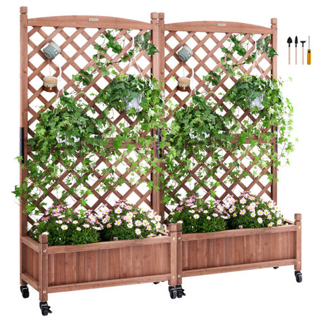 VEVOR 2 -Pieces Raised Garden Bed With Trellis Raised Planters 30"x13"x61.4"