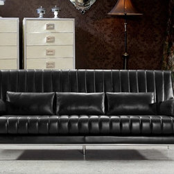 0721 LUXURY BLACK LEATHER SOFA SET - Living Room Furniture Sets