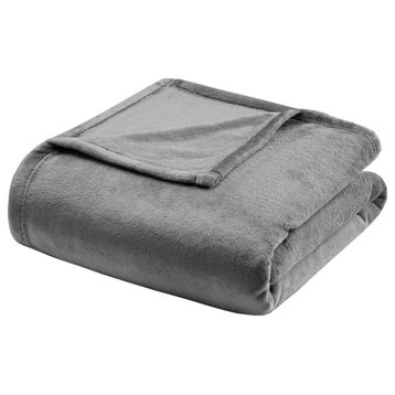 Madison Park MicroLight Blanket With 1" Self Hem, Charcoal, Full/Queen