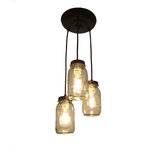 The Lamp Goods - Mason Jar Chandelier Pendant With New Quart Jars, Oil Rubbed Bronze - Beautifully handcrafted mason jar chandelier light showcasing a trio of mason jar pendant lighting fixtures. A fun light for kitchen, bathroom, entry & more.