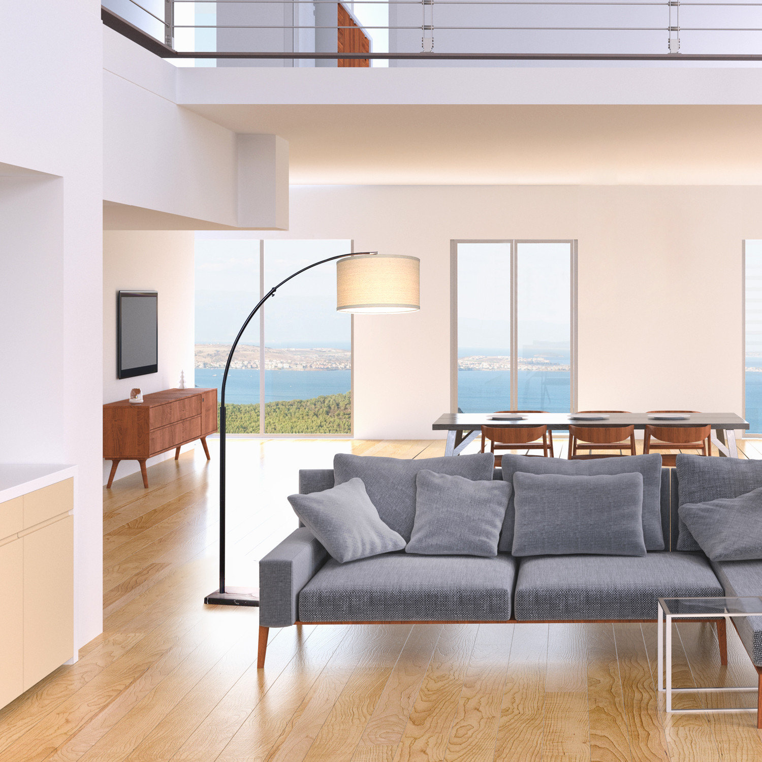 Brightech Logan - Contemporary Arc Floor Lamp w. Marble Base ...