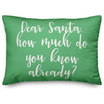 Designs Direct Creative Group - Dear Santa, Light Green 14x20 Lumbar Pillow - Decorate for Christmas with this holiday-themed pillow. Digitally printed on demand, this  design displays vibrant colors. The result is a beautiful accent piece that will make you the envy of the neighborhood this winter season.
