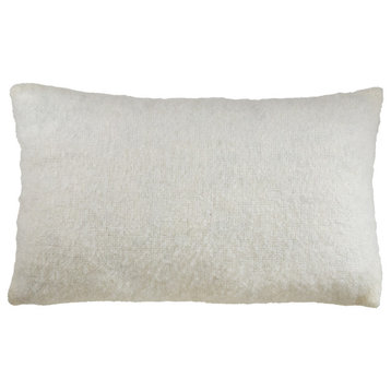 Faux Mohair Design Poly Filled Throw Pillow, 14"x23", Ivory