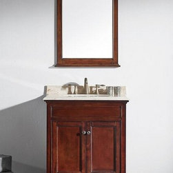30 inch Brown Bathroom Vanity Set with White Carrera Marble Top - Bathroom Vanities And Sink Consoles