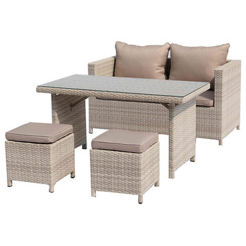 Abbie Outdoor Dining Collection, beige wicker with aluminum frame